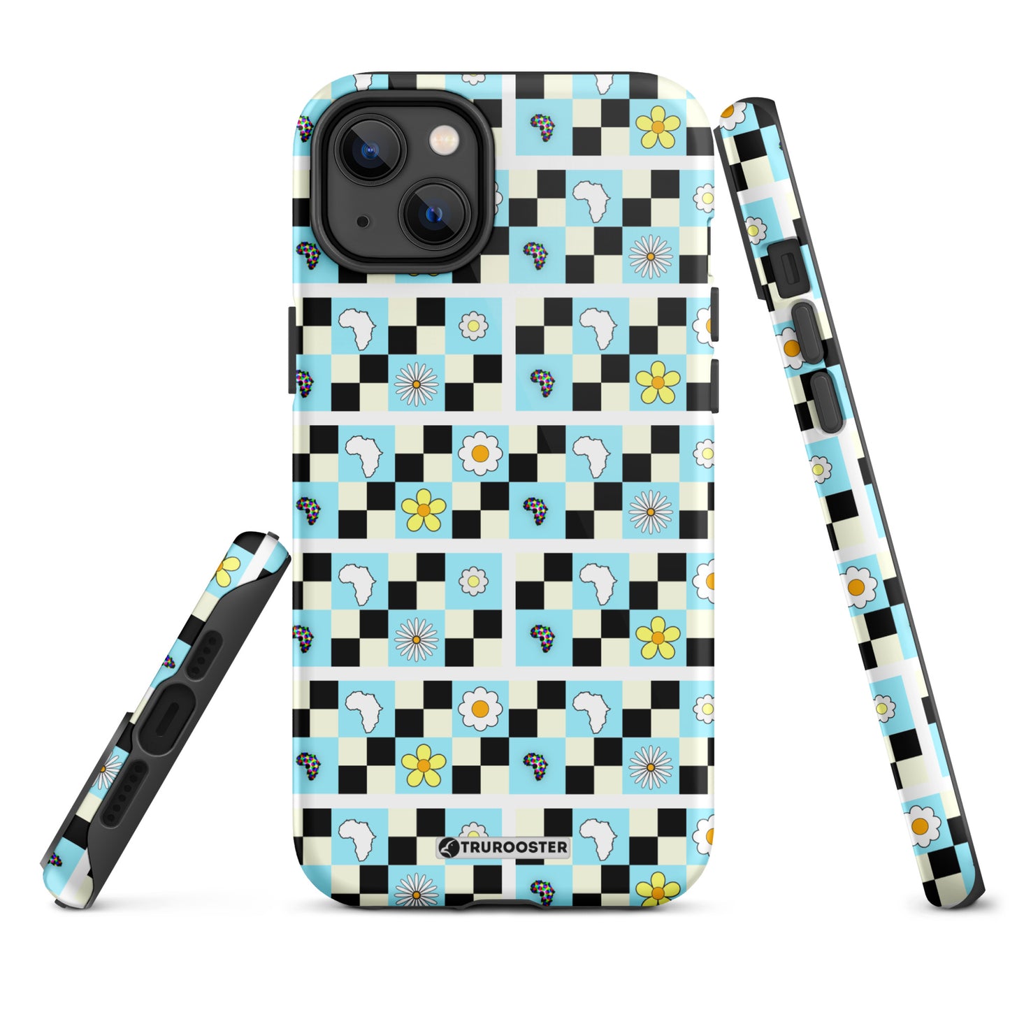 African Map Checkered Flower Pattern Protective Case for iPhone®